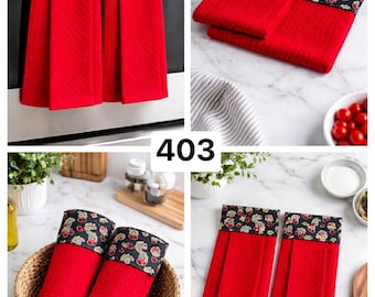 Hanging Kitchen Towel Set of 2,Cotton Dish Towels w/ Topper, Oven & Cabinet Towel, Farmhouse Style, Housewarming Gift