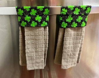 Saint Patrick's Day Handmade  Hanging dish towel, single side, Hanging Terry towel, Hanging oven towel, set of 2