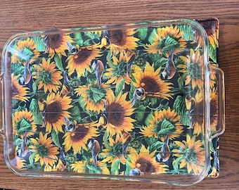 Sunflowers, Birds Casserole Hot Pad, Hot Pad, Buffet Serving Pad, Heat-Resistant Cotton , Reversible, Washable.  Extra Large Hot Pad,12 x 17