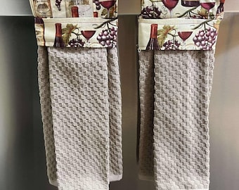 Valentine's Day Handmade Custom Towels, Hanging dish towel,  Hanging Terry towel, Hanging oven towel, set of 2