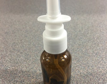 Sinus/Cold Relief  1 oz Amber GLASS Boston Round Bottles with NASAL Sprayer Top, Cap, and Lock Clip Nasal Cleaning Bottle