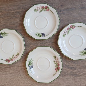 Vintage Churchill England Saucers: Raspberry & Blueberry Floral, Set of 4