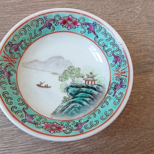 Vintage porselein Mun Shou Decor Bowl Chinese vazen, familie verte plaat, kleine Mun Shou kom, Home decor Vintage serviesgoed, Aziatische Mun Shou