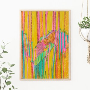 Original drawing, Alternative Life Paths, Pamela Rys, ink drawing, yellow abstract, art for home office, ink drawing, abstract drawing art,