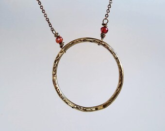 Simple Brass Ring - Hammered silver , Crystal chain