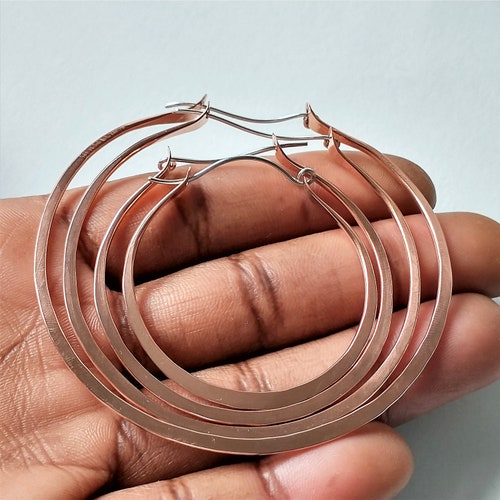 Big Copper Hoop Earrings Basic Bold Hammered Hoops Simple Etsy