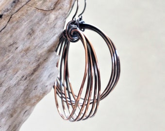 Bantu Wrap Knot Hoop Earrings_ copper wire wrapped and hammered
