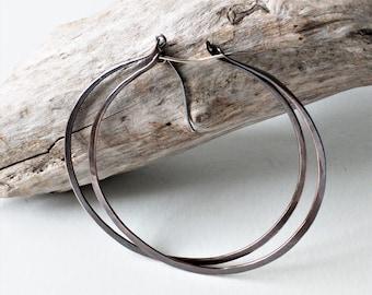 Oxidized hoops -  Hammered Copper Hoops