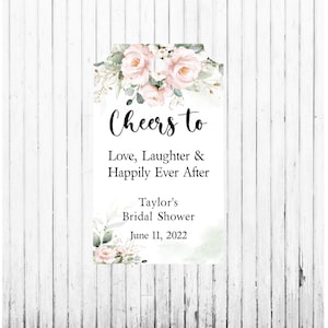 Set of 12 Bridal Shower Favor Tag for Mini Wine Bottle Blush and Sage Cheers to Love Laughter & Happily Ever After