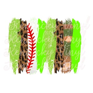 May include: A baseball design with a white baseball, red stitching, and green brushstrokes. The design includes leopard print and the text "Kentucky Vinyl".