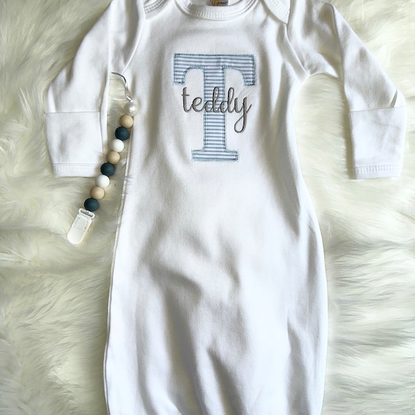 Baby Boy Personalized Embroidered Gown, Baby Girl Coming Home Outfit