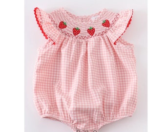 Strawberry Embroidered Romper for First Birthday, Summer Romper, Berry First Birthday Outfit