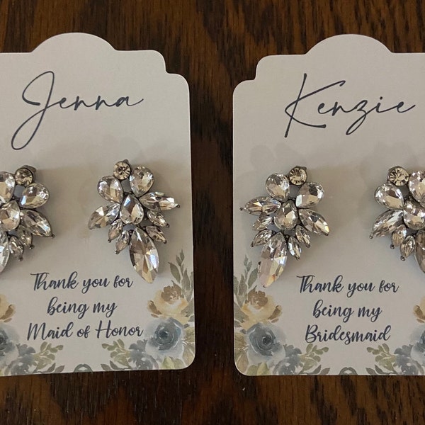 Bridesmaid/Maid of Honor/ Flower Girl Personalized Earring Holder Card