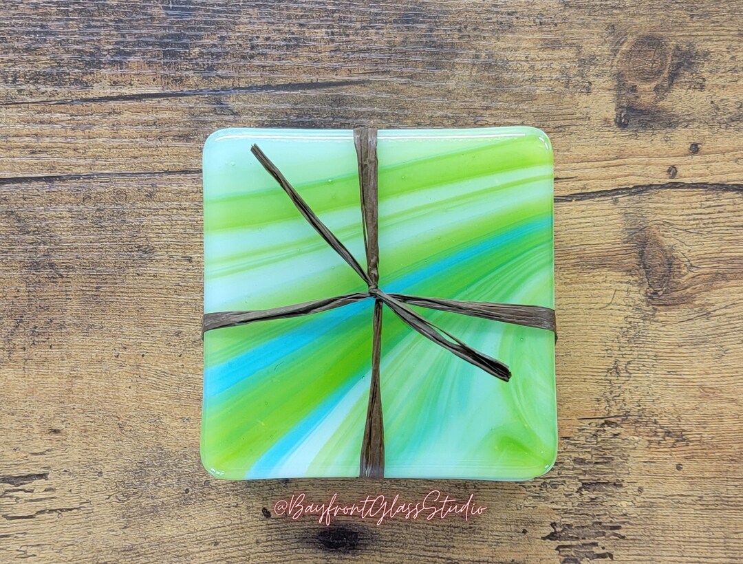 Glass Coasters Set of 4 Handmade Fused Glass Etsy