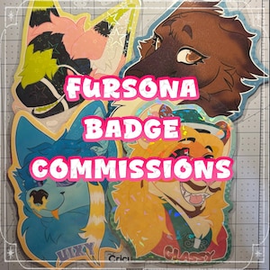 Fursona Badge Commissions | custom made to order furry character art, holographic or standard