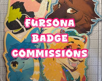 Fursona Abzeichen Kommision | Sonderanfertigung auf Bestellung pelzigen Charakter Art, holografisch oder Standard