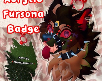 Kundenspezifisches Acryl Fursona Badge: Furry Fursuit OC Character Art