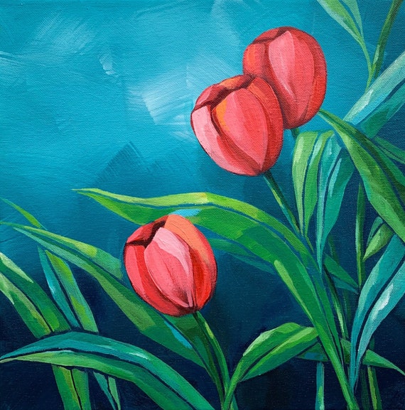 Floral Art on Canvas, Tulip Wall Art, Tulip Painting, Flower Art, Gift for  Her, Modern Art, Modern Wall Decor Acrylic Painting on Canvas - Etsy