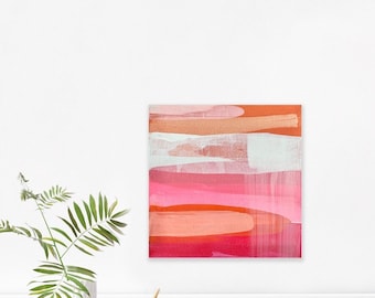 Pink Art, Orange and Pink Wall Art, Canvas Wall Art, Pink Wall Art, Modern Painting, Abstract Art, Mid Century Modern Art, Acrylic Painting