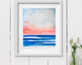 Beach Painting, Abstract Sunset Art, Beach Wall Decor, Watercolor Art, Beach Paintings, Wall Art, Original Art, Beach Decor, Watercolor Art