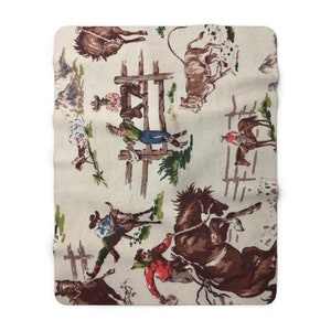 Sherpa Fleece Blanket: Vintage Americana Cowboys (1940s 1950s) Wild West