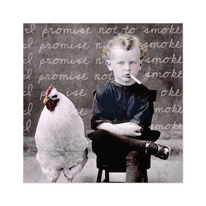 Indoor/Outdoor Vinyl Sticker/Decal: *I Promise Not to Smoke* Vintage Photo/Artsy/Embellished Funny Nostalgic Gift Kid  Chicken Cigarette