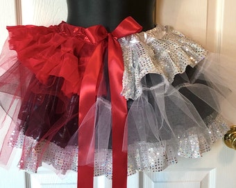 Child/Teen up to Adult Size S “Jester/Harlequin” Particolor Costume Tutu Style Skirt: Red, Black, White, Silver
