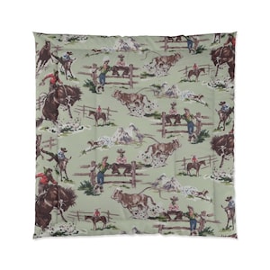 Consolador: Vintage/Nostálgico Western/Cowboy (Verde Sálvia Pálido). Poliéster, a impressão é apenas de um lado.