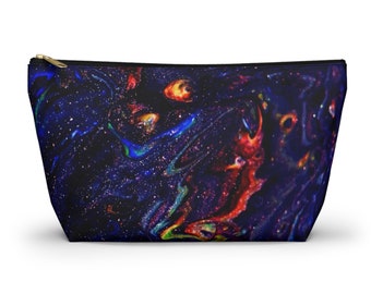 Accessory Pouch w T-bottom: Universe Marble Abstract Print. Two Sizes Available. Zippered bag for organization.
