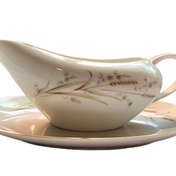 Vintage Golden Harvest Fine China of Japan Gravy Boat & Underplate/Relish Plate Porcelain Gravy Boat Set