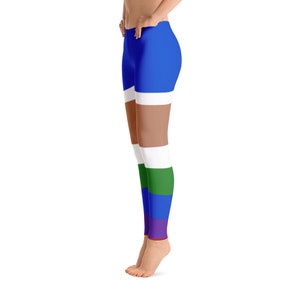 Rainbow Brite Inspired Stripe Leggings- Suntan Illusion (Medium Skin Tone with Blue and Green)