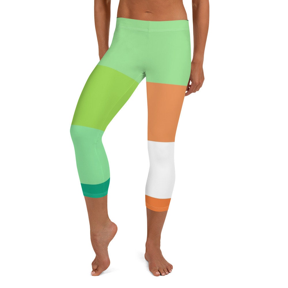 Adult Color Block Capri Leggings: Green 