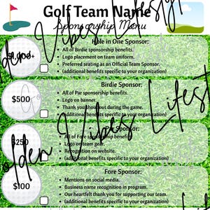 Golf Sponsorship Form, Sponsorship Menu, Sponsorship Tiers, Golfing Fundraiser, Editable Canva Template, Printable, Fundraising, Golf,