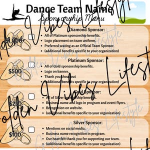 Dance Sponsorship Menu Form | Editable Canva Template | Digital Download | Printable | PDF | PNG