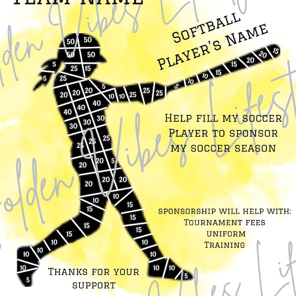 Softball Flyer, Fill my Softball Player, Softball fundraiser, editable canva template, printable, fundraiser, fundraising, Softball