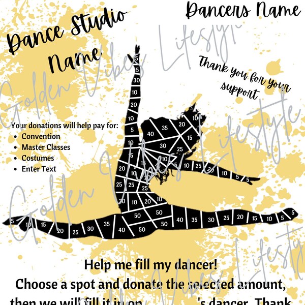 Fill my dancer, dance fundraiser, editable canva template, printable, fundraiser flyer, dance competition fundraiser, fundraising, dancer