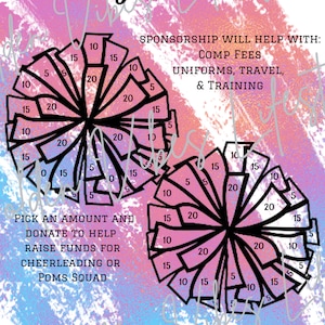 Cheer Flyer, Fill my Pom Poms, Cheer fundraiser, editable canva template, printable, fundraiser, fundraising, Competitive Cheer, Poms Squad,