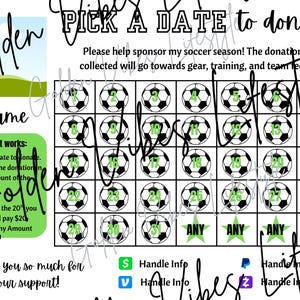 Soccer Calendar Fundraiser: Editable Canva Template (Digital Download, Printable 8.5x11 PDF) Pick a date