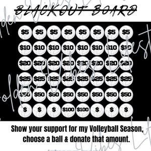 Volleyball Blackout Board, Fill my Volleyball, Volleyball fundraiser, editable canva template, printable, fundraiser, fundraising, flyer
