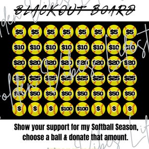 Softball Blackout Board, Füllen Sie meinen Softball, Softball Flyer, Softball-Spendenaktion, bearbeitbare Canva-Vorlage, bedruckbar, Fundraiser, Fundraiser,