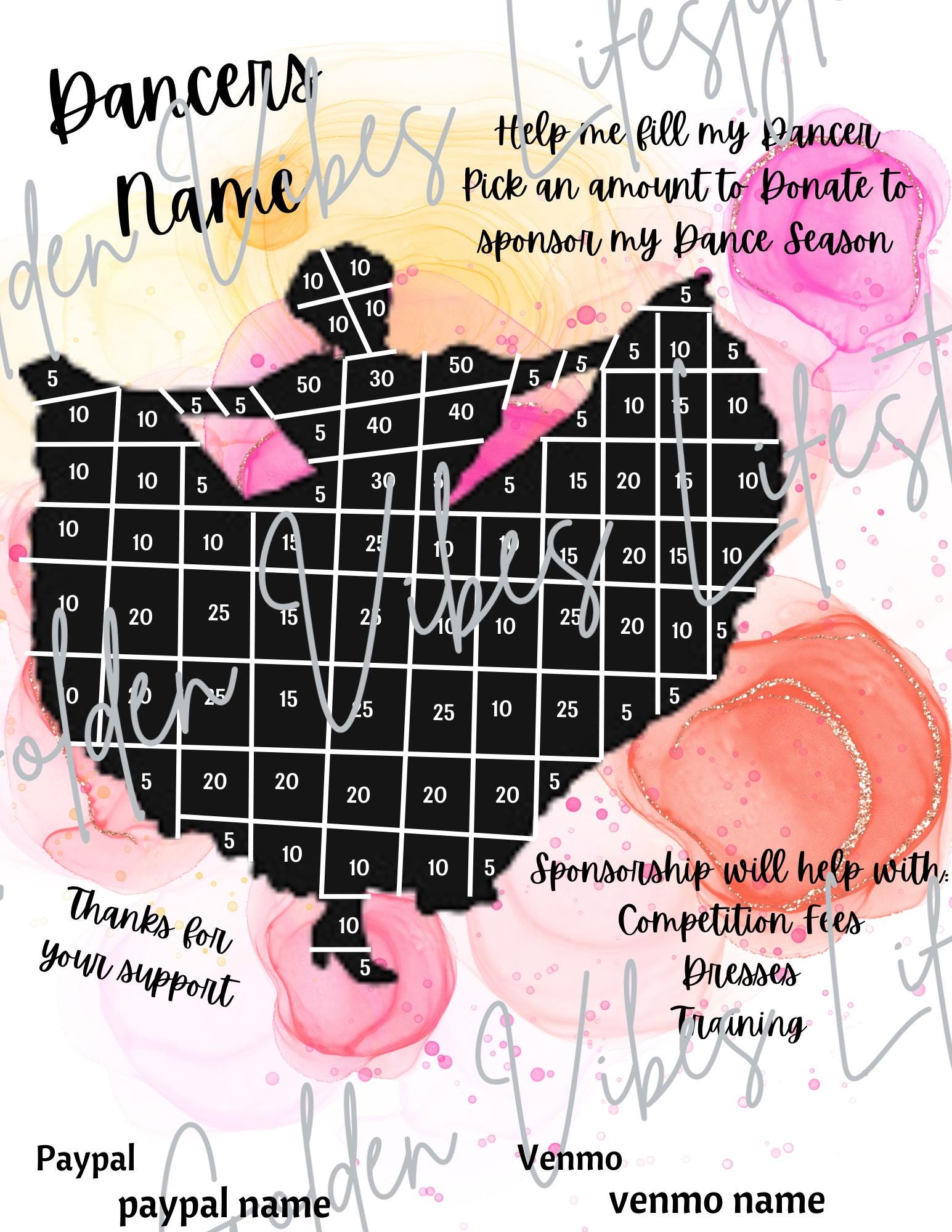 Latin Dancer, Fill my dancer, Folklorico Dancer, dance fundraiser, editable canva template, printable, dance competition, fundraising, dance