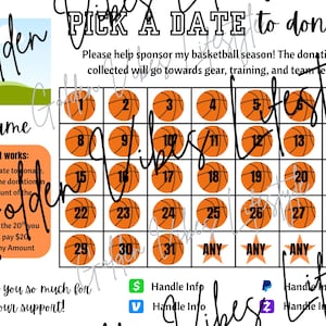 Basketball-Kalender-Spendenaktion: Bearbeitbare Canva-Vorlage (digitaler Download) Wählen Sie ein Datum aus