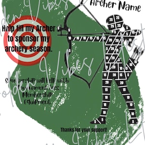 Fülle meine Bogenschützin, Bogenschießen-Spendenaktion, bearbeitbare Canva-Vorlage, bedruckbar, digital, Fundraiser, Bogenschiess-Team, Bogensportsport, Ziel