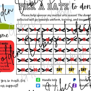 Martial Arts Calendar Fundraiser: Editable Canva Template (Digital Download, Printable 8.5x11 PDF) Pick a date