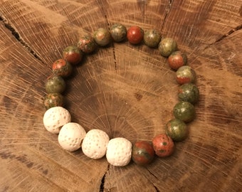 Leopard Jasper and White Lava Rock Diffuser Bracelet