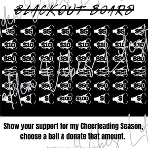 Cheerleader Blackout Board, Cheer Flyer, Cheer fundraiser, editable canva template, printable, fundraiser, fundraising, Competitive Cheer,
