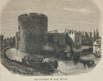 The Fortress of Ham, France 1854. New Museum Building, at Madison, Wisconsin. Large Antique Engraving, About 11x15