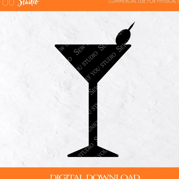 Martini Drinking Glass SVG, Cocktails, Olive, Glass Silhouette, Alcohol, Martini Clipart, Cocktail, Wet Bar, Spirits, Mixologist, Bartender
