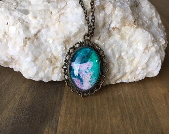 Abstract Art Cameo Antique Bronze Necklace, Antique Bronze Chain
