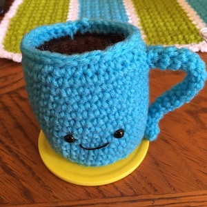 Blue Amigurumi Coffee Cup, Crocheted Cup, Cute Kawaii, Home Decor, Handmade Gift